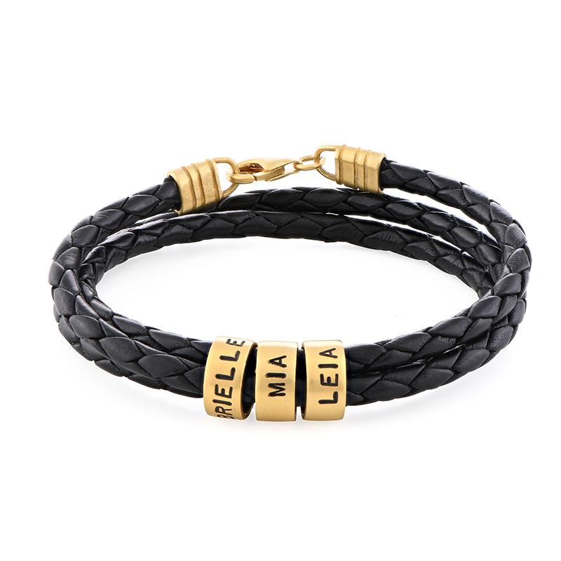 Pulsera de Hombre de Cuero Negro – Personalizable con Acabados en Plateado o Oro