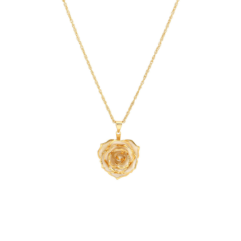 Collier pendentif vraie rose